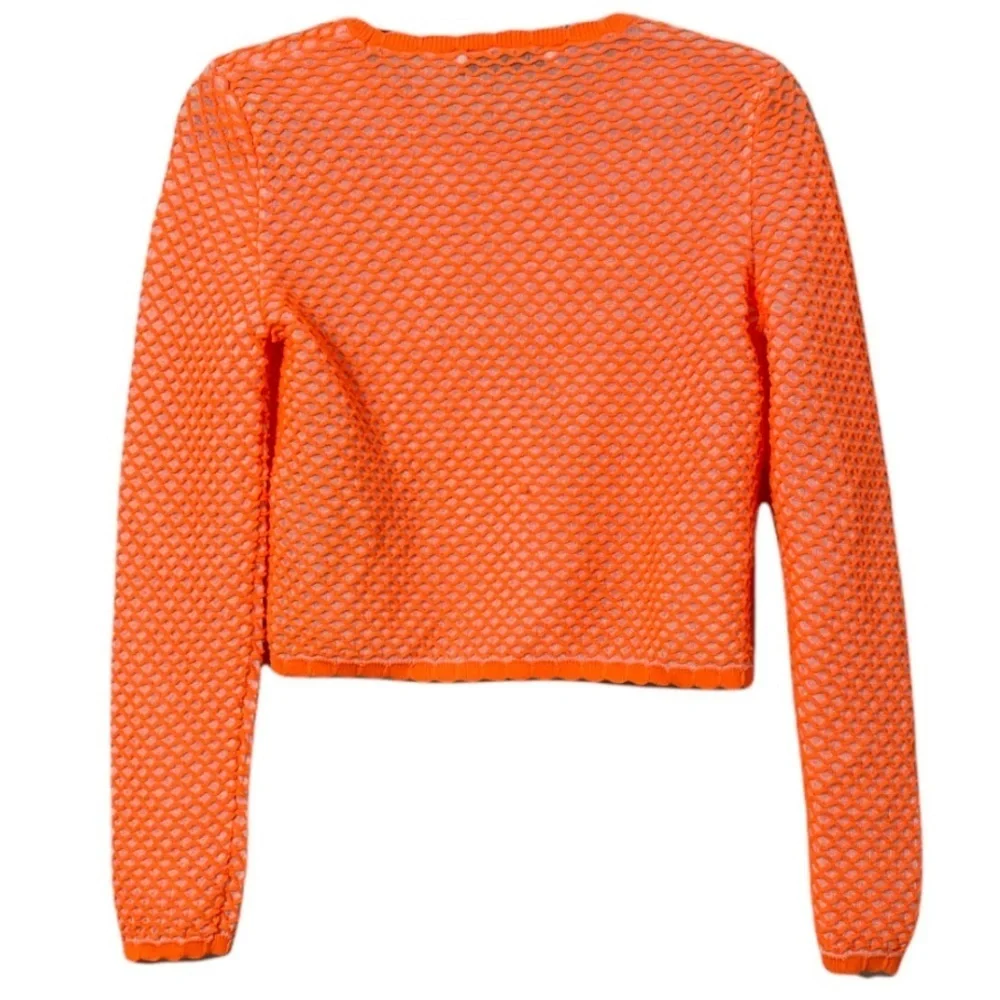 Zara neon fishnet semi sheer crop sweater s